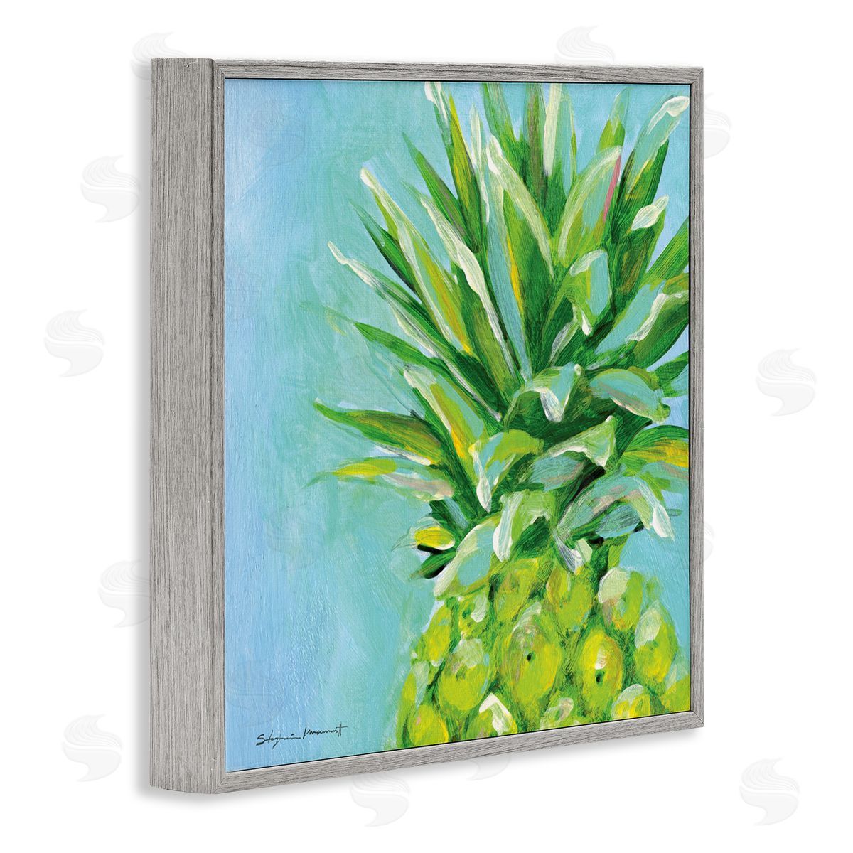 Tropical Pineapple on Blue Grey Frame Print Wall Art, Home Decor by Stephanie Workman Marrott