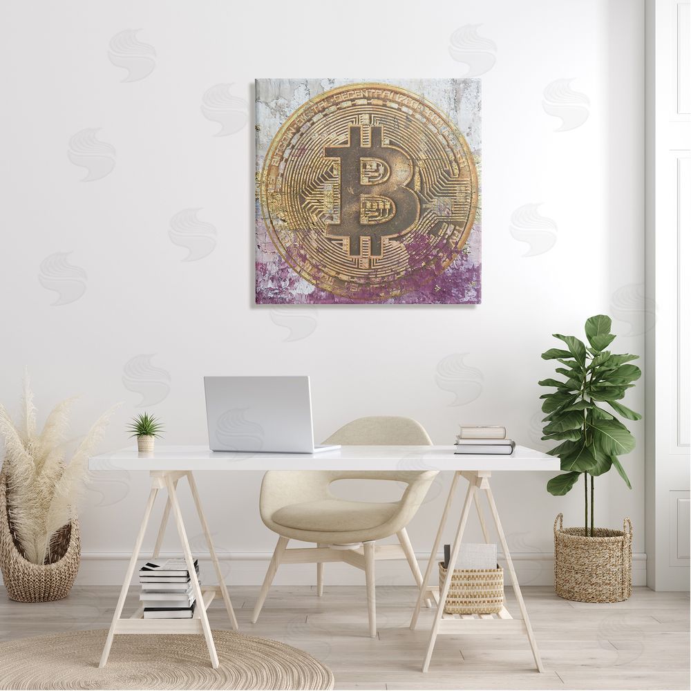 Irena Orlov Abstract Bitcoin Logo Collage Canvas Wall Art in Room