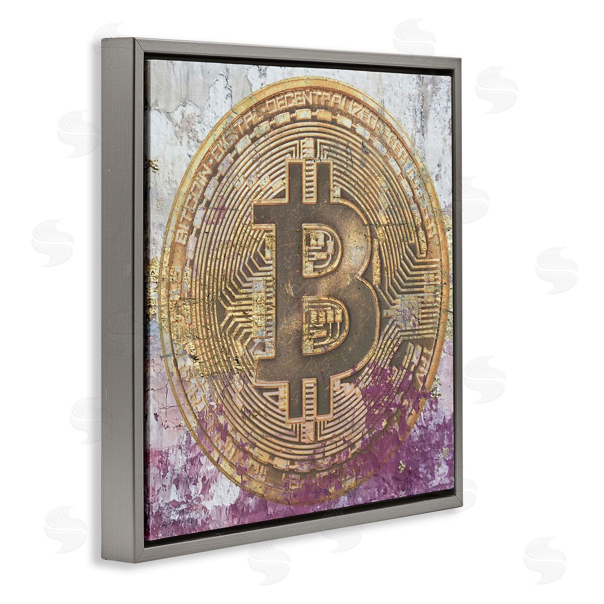 Irena Orlov Abstract Bitcoin Logo Collage Gray Floating Frame Canvas Wall Art Print