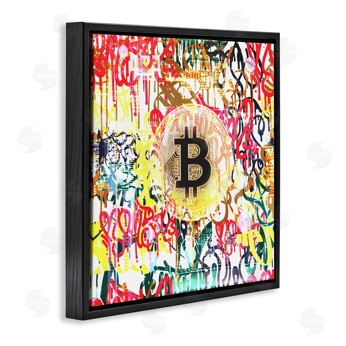 Irena Orlov Urban Graffiti Bitcoin Symbol Black Floating Frame Canvas Wall Art Print
