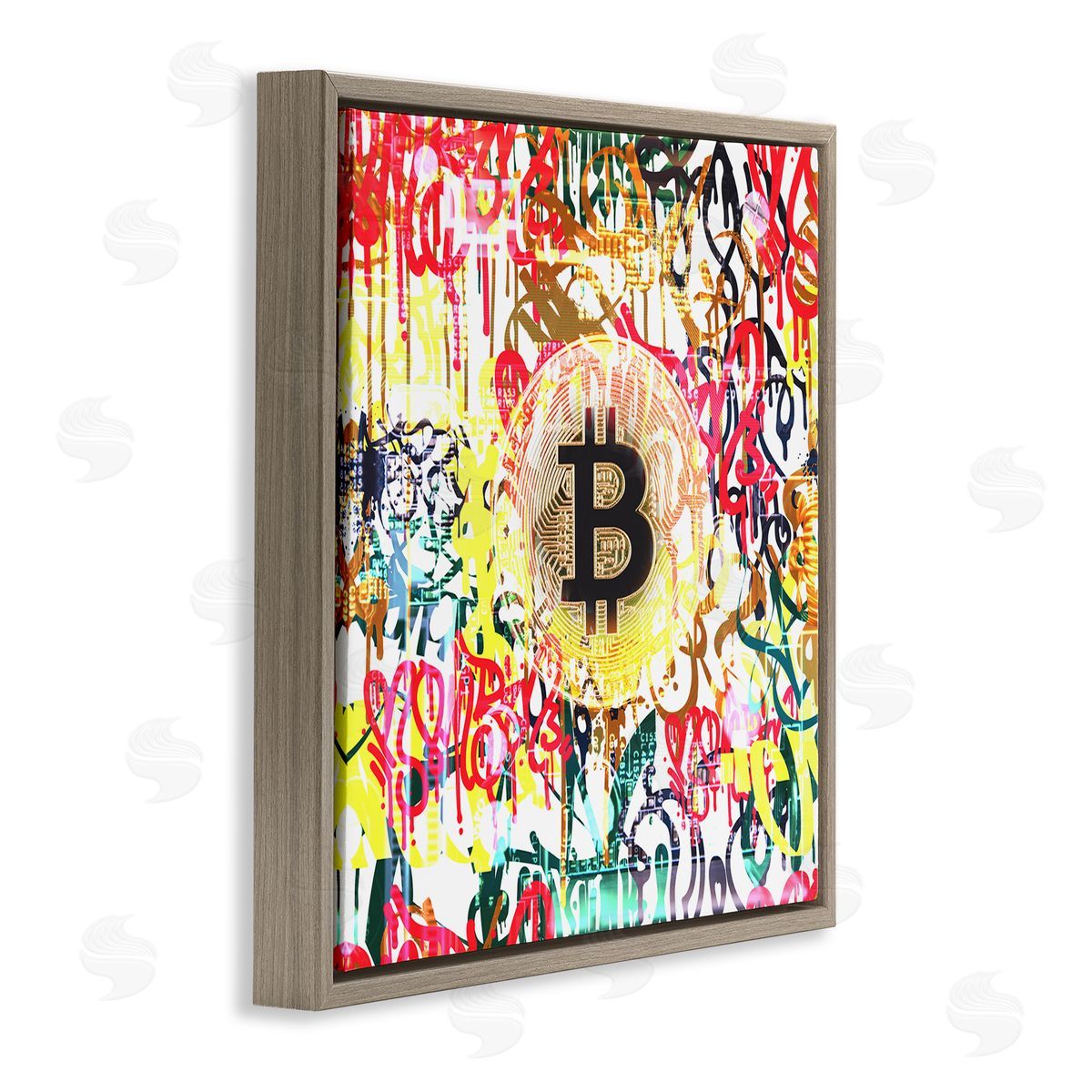 Irena Orlov Urban Graffiti Bitcoin Symbol Brown Floating Frame Canvas Wall Art Print