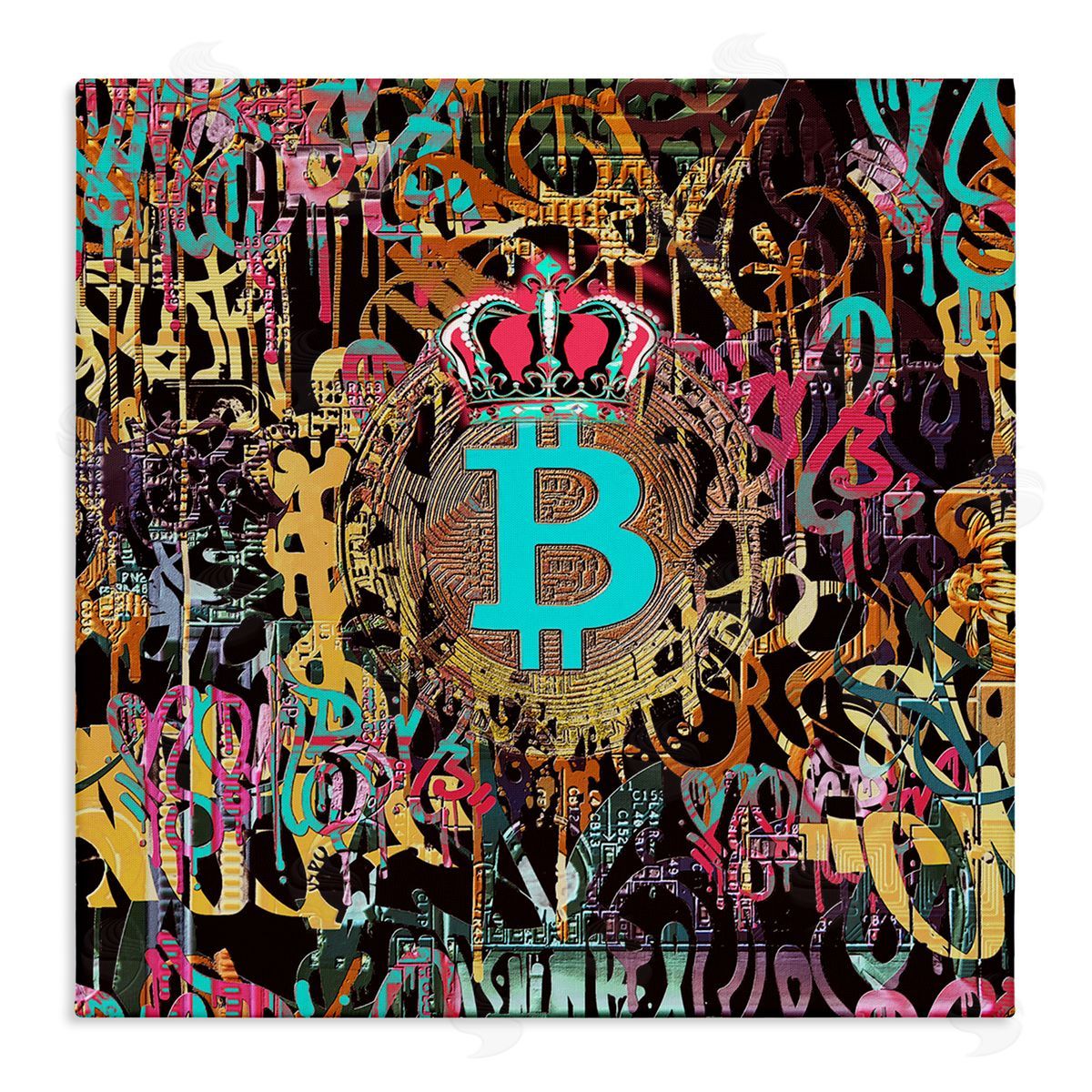 Irena Orlov Graffiti Street Style Bitcoin Symbol Stretched Canvas Wall Art Print