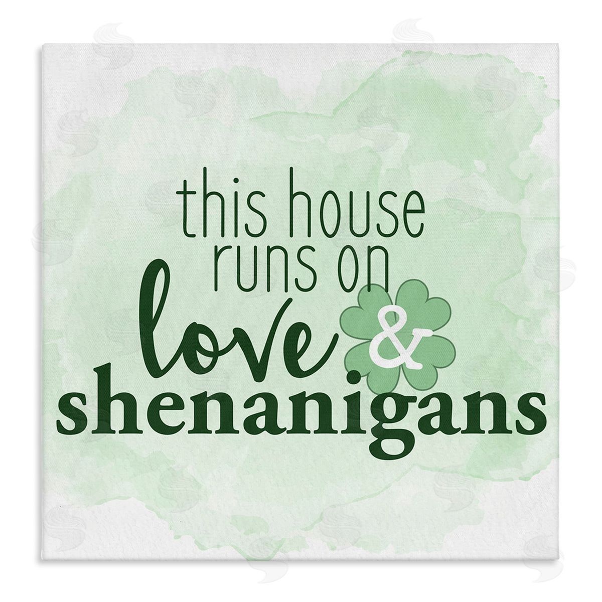 Kim Allen Love & Shenanigans Family Shamrock Phrase Stretched Canvas Wall Art Print