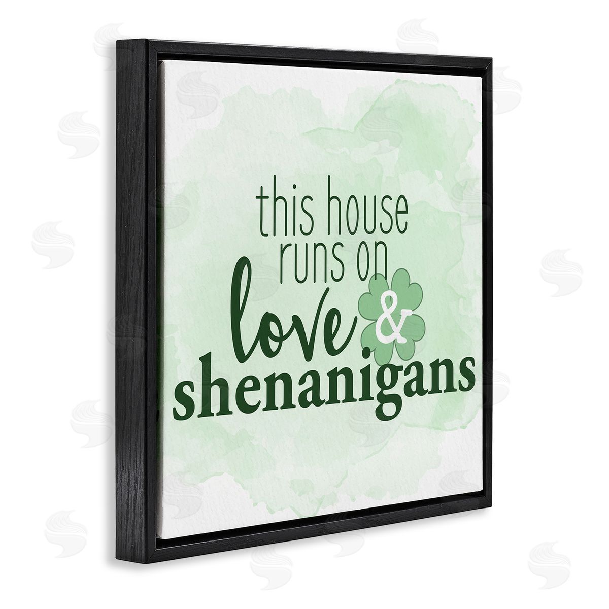 Kim Allen Love & Shenanigans Family Shamrock Phrase Black Floating Frame Canvas Wall Art Print