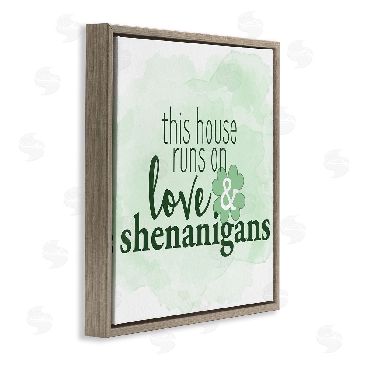 Kim Allen Love & Shenanigans Family Shamrock Phrase Brown Floating Frame Canvas Wall Art Print