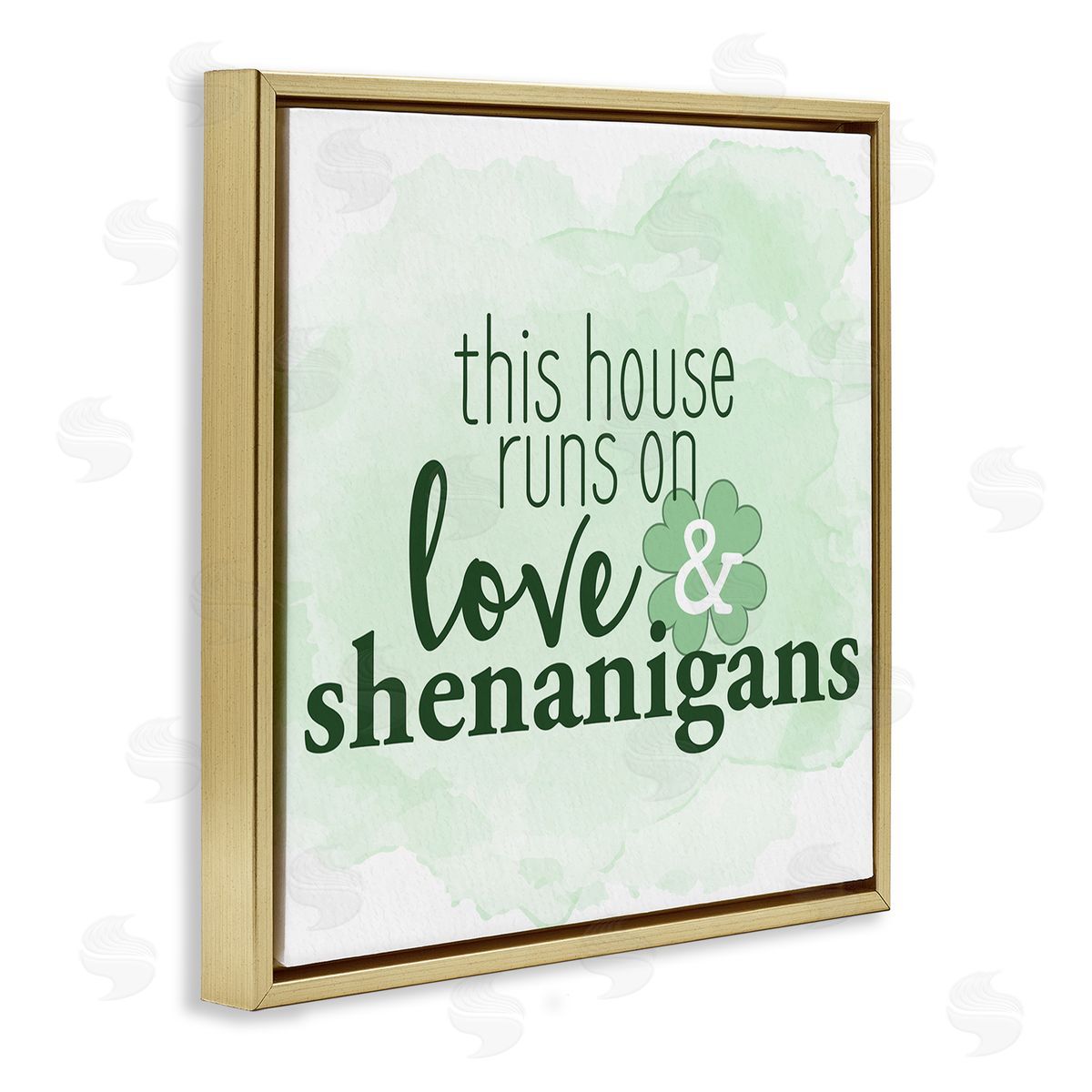 Kim Allen Love & Shenanigans Family Shamrock Phrase Gold Floating Frame Canvas Wall Art Print