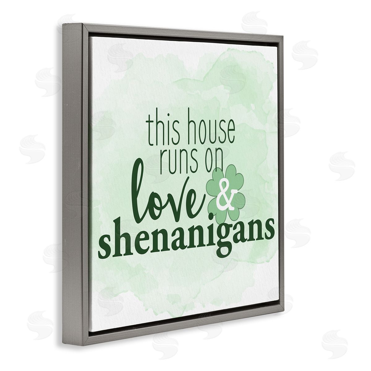 Kim Allen Love & Shenanigans Family Shamrock Phrase Gray Floating Frame Canvas Wall Art Print