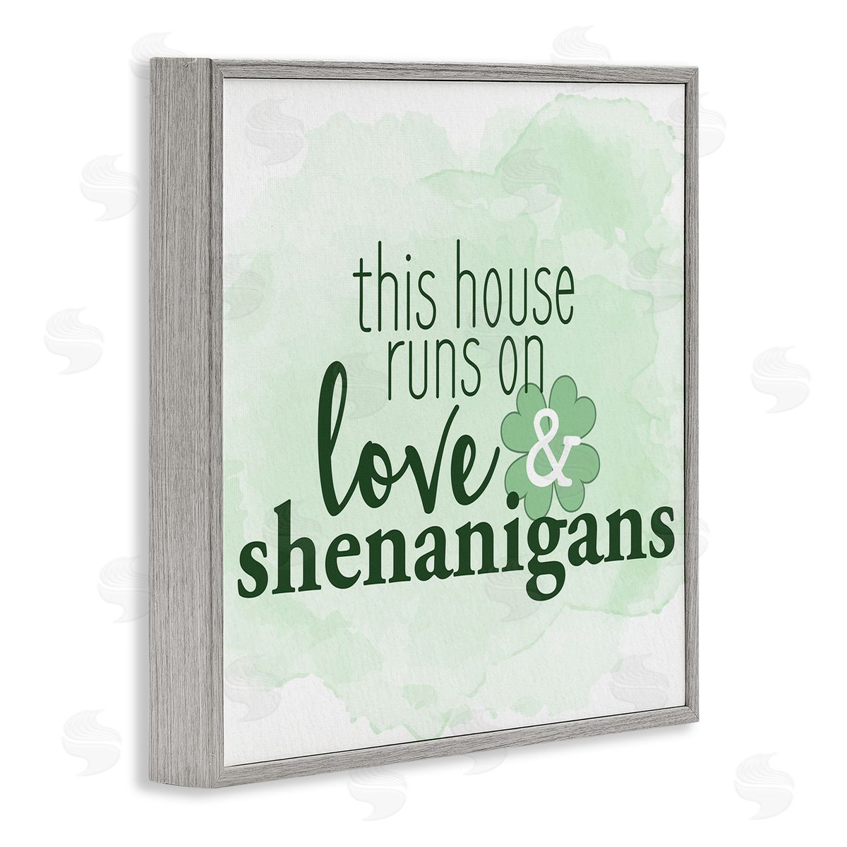 Kim Allen Love & Shenanigans Family Shamrock Phrase Gray Framed Glicee Wall Art Print