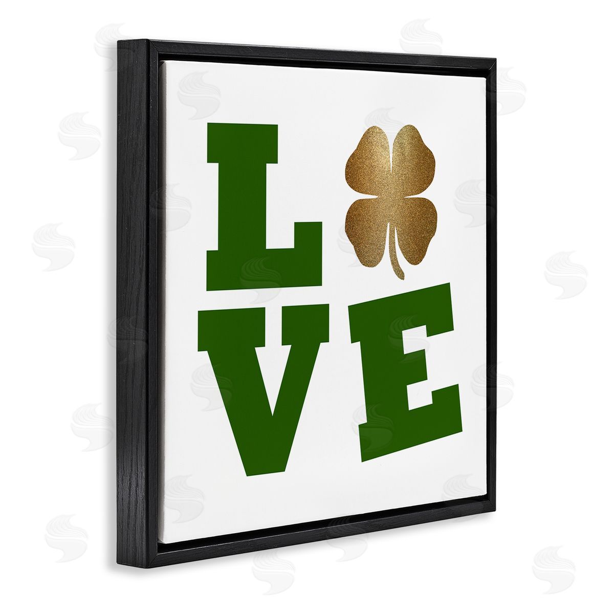 St Patrick's Day Clover Love Black Floating Frame Canvas Wall Art, Home Decor by Sheldon Lewis