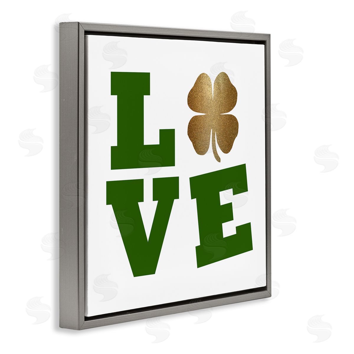 St Patrick's Day Clover Love Grey Floating Frame Canvas Wall Art, Home Decor by Sheldon Lewis