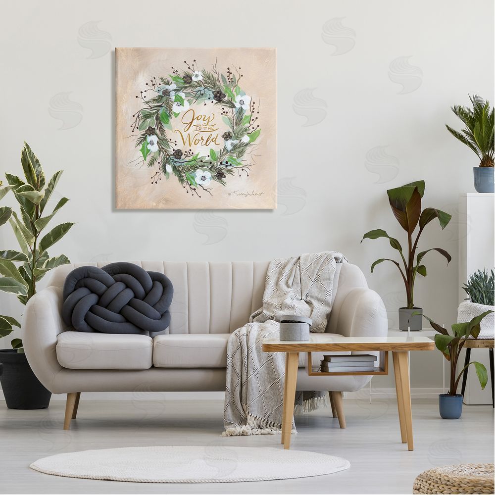 Kelley Talent Joy To The World Holiday Floral Wreath Canvas Wall Art in Room