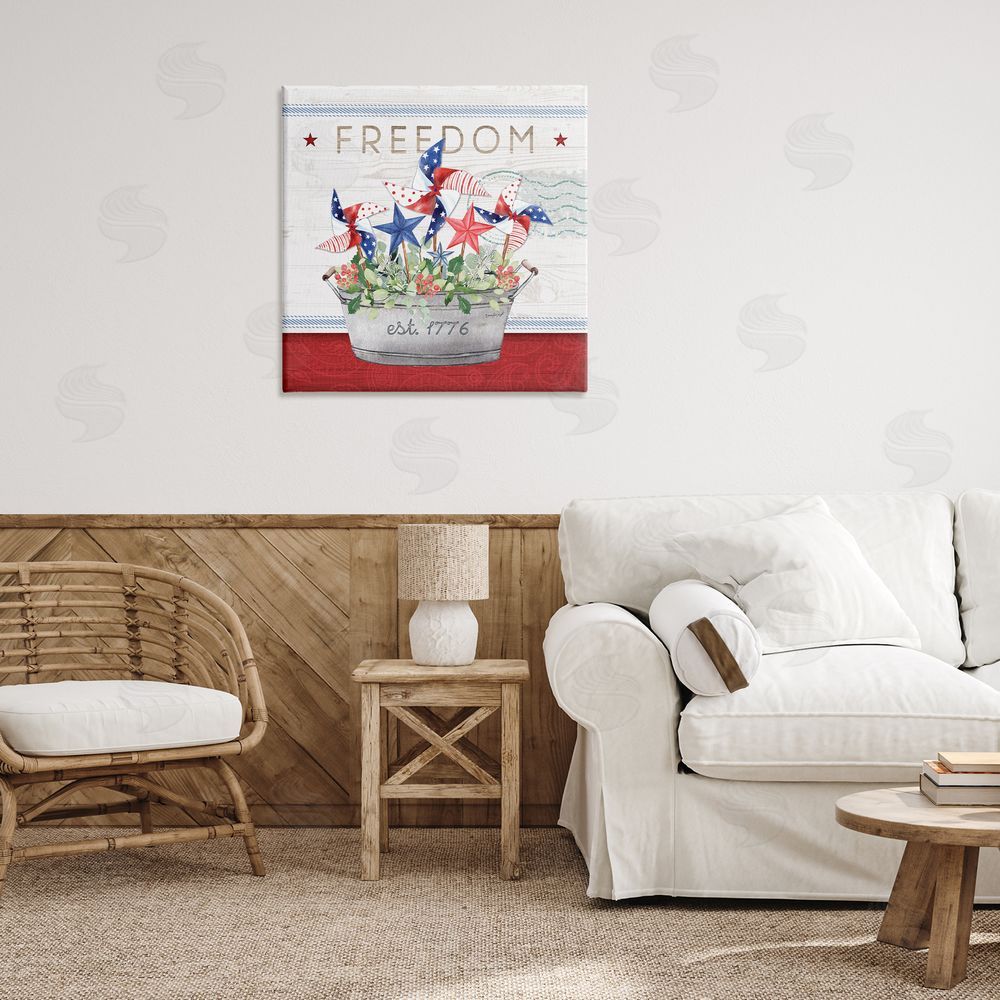 Jennifer Pugh Freedom Americana Floral Pinwheels Canvas Wall Art in Room