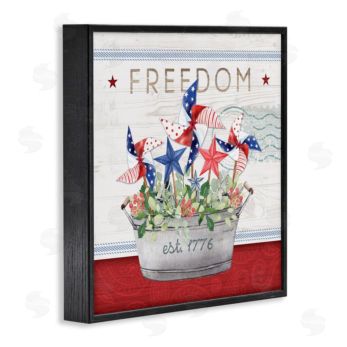Jennifer Pugh Freedom Americana Floral Pinwheels Black Framed Glicee Wall Art Print