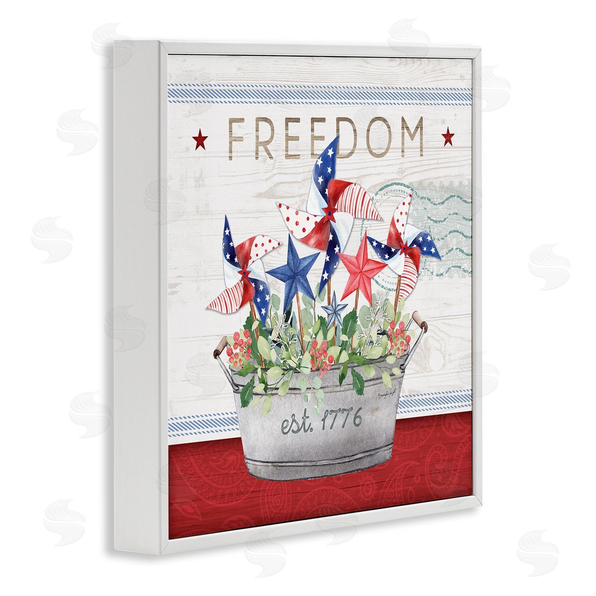 Jennifer Pugh Freedom Americana Floral Pinwheels White Framed Glicee Wall Art Print