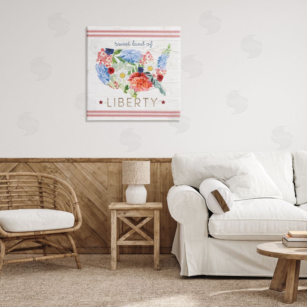 Jennifer Pugh Sweet Land Of Liberty Floral USA Canvas Wall Art in Room