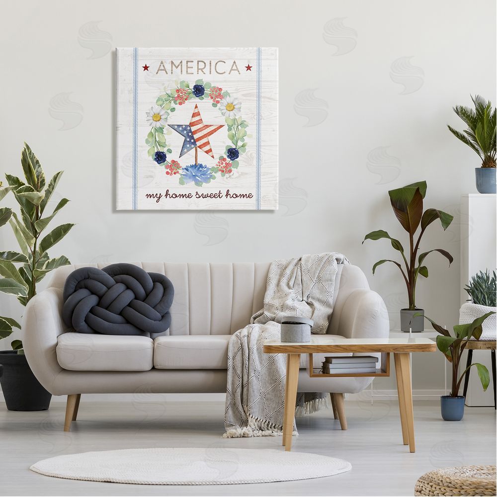 Jennifer Pugh America My Sweet Home Daisy Wreath Canvas Wall Art in Room