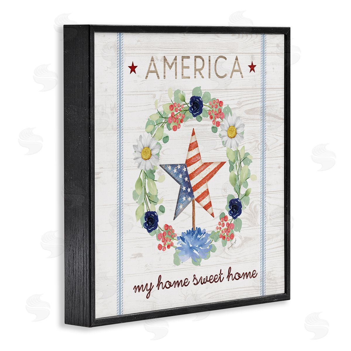 Jennifer Pugh America My Sweet Home Daisy Wreath Black Framed Glicee Wall Art Print