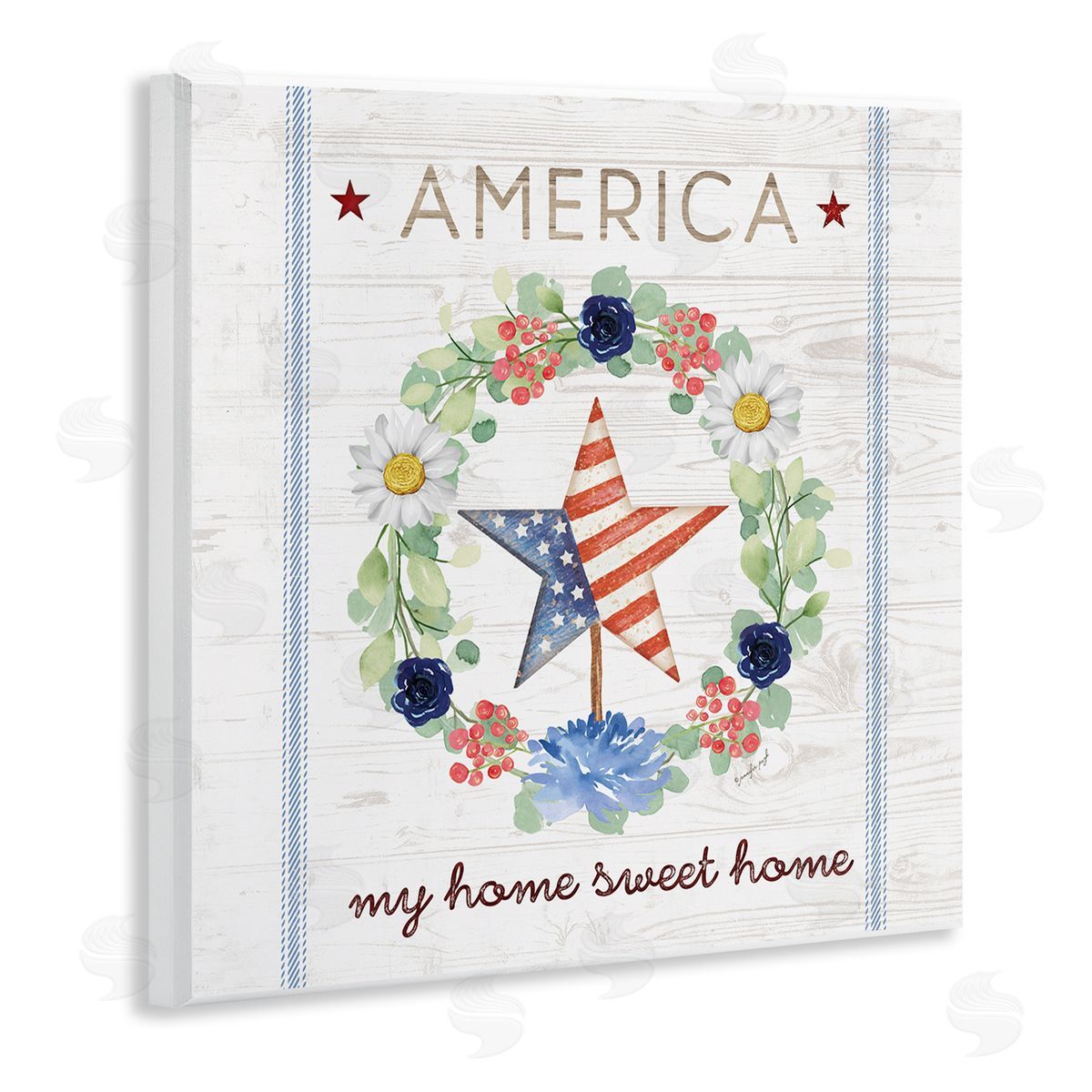 Jennifer Pugh America My Sweet Home Daisy Wreath Wooden Wall Plaque Art Print
