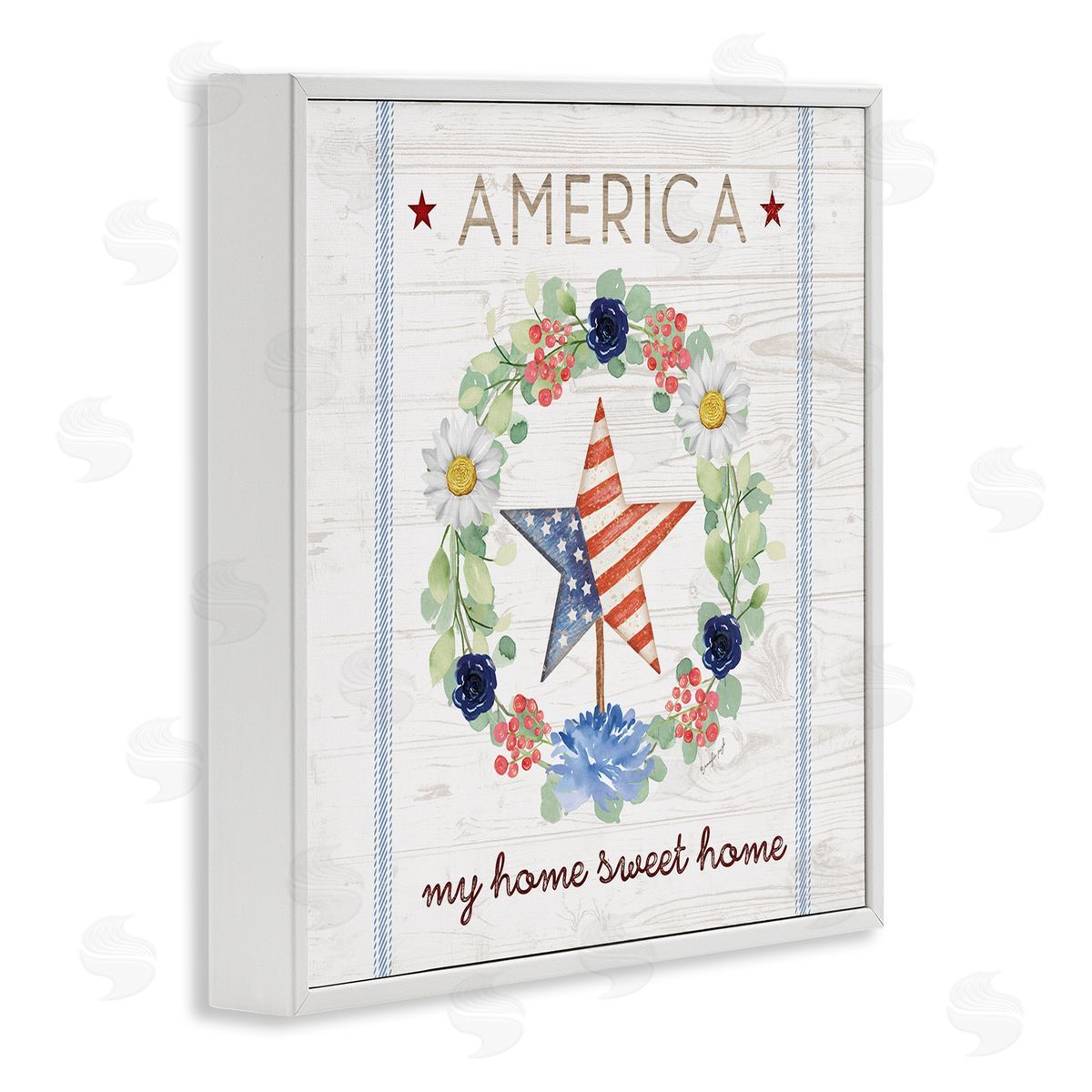 Jennifer Pugh America My Sweet Home Daisy Wreath White Framed Glicee Wall Art Print