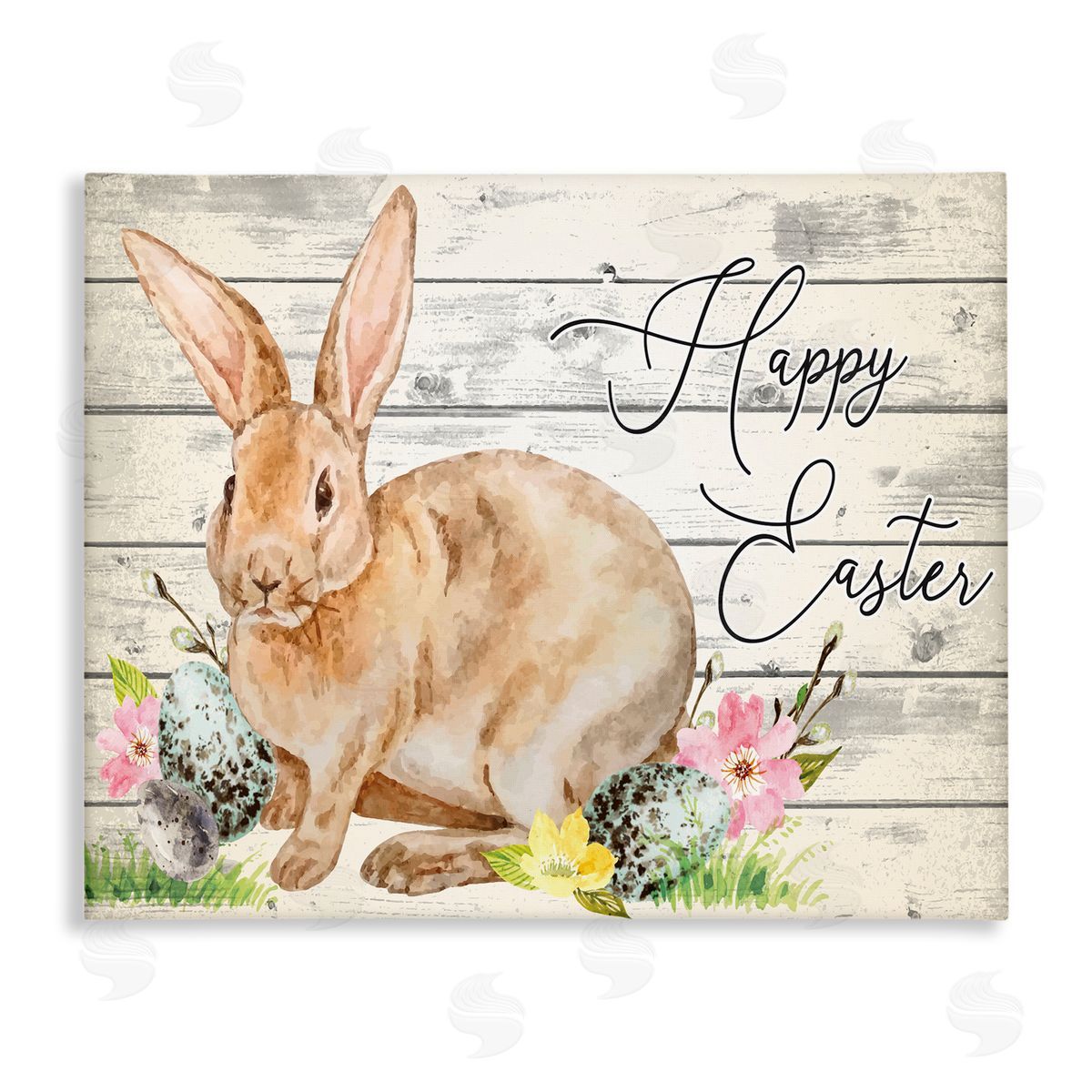Spring Floral Happy Easter Bunny Canvas Wall Art, Home Decor by ND Art