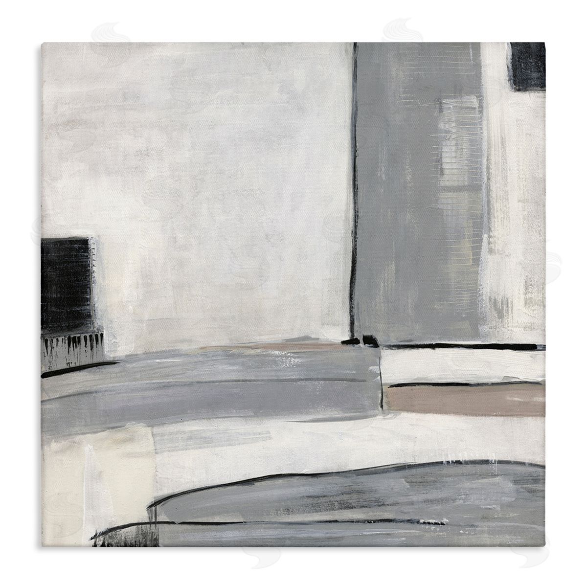 Sally Swatland Abstract Grey Geometric Shapes Stretched Canvas Wall Art Print