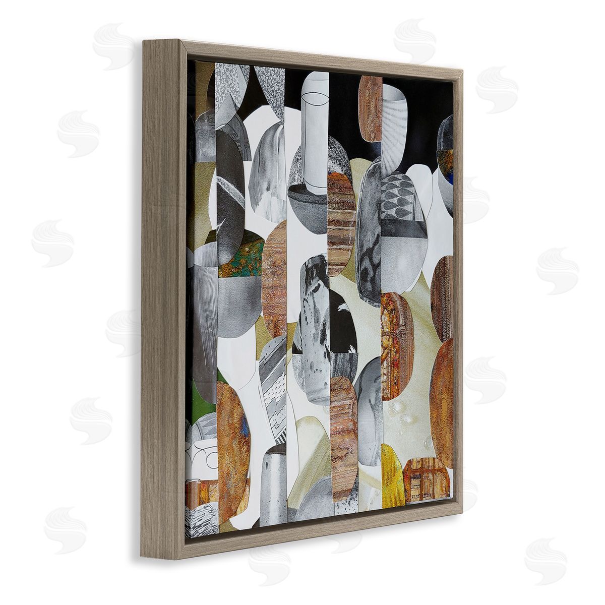 Coco Good Nubian Sundance Abstract Shapes Collage Brown Floating Frame Canvas Wall Art Print