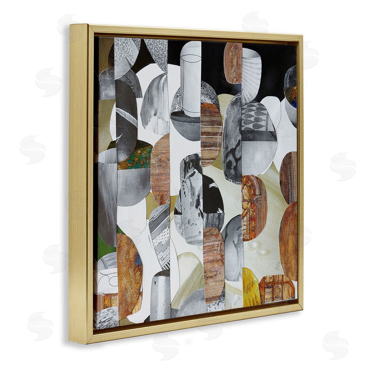 Coco Good Nubian Sundance Abstract Shapes Collage Gold Floating Frame Canvas Wall Art Print