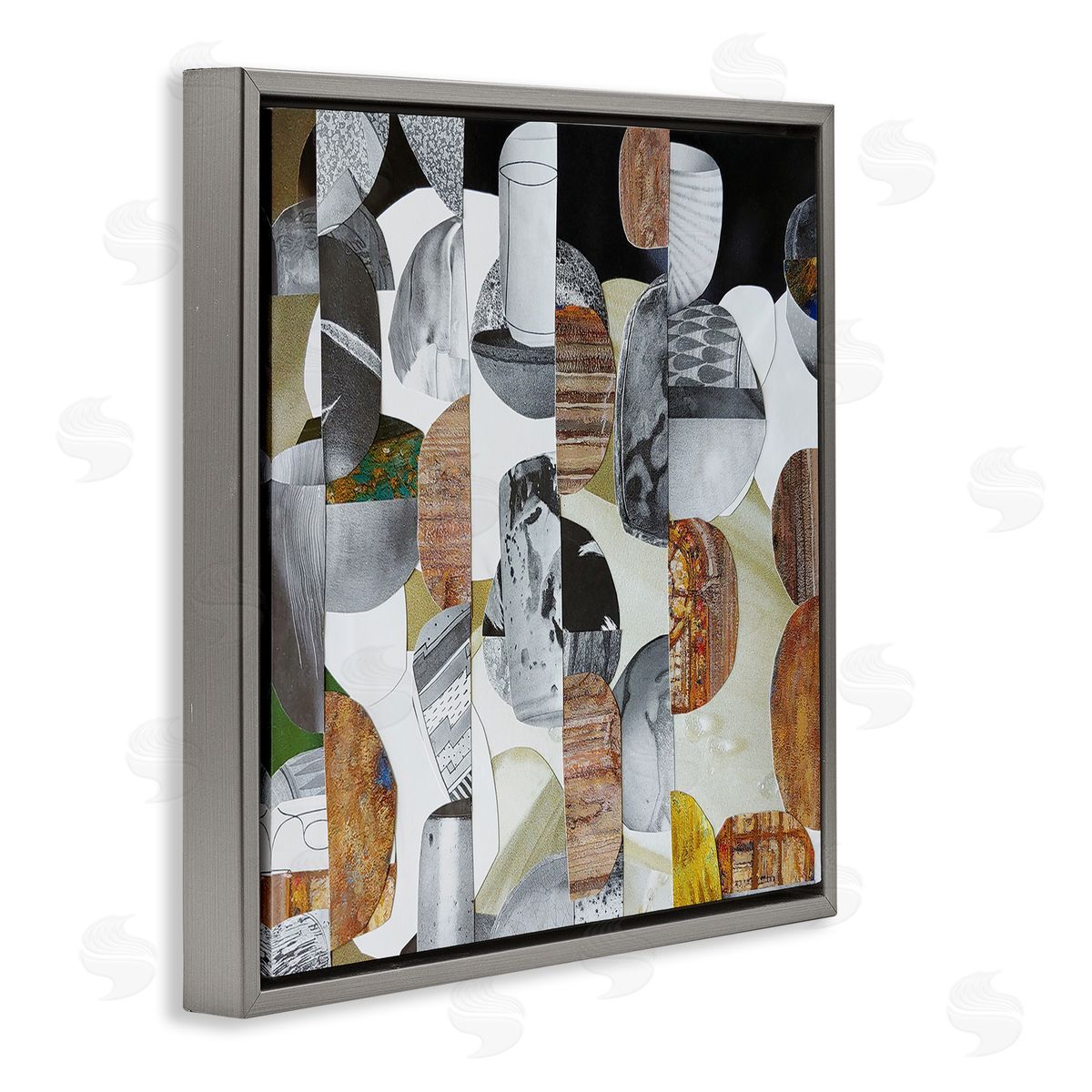 Coco Good Nubian Sundance Abstract Shapes Collage Gray Floating Frame Canvas Wall Art Print