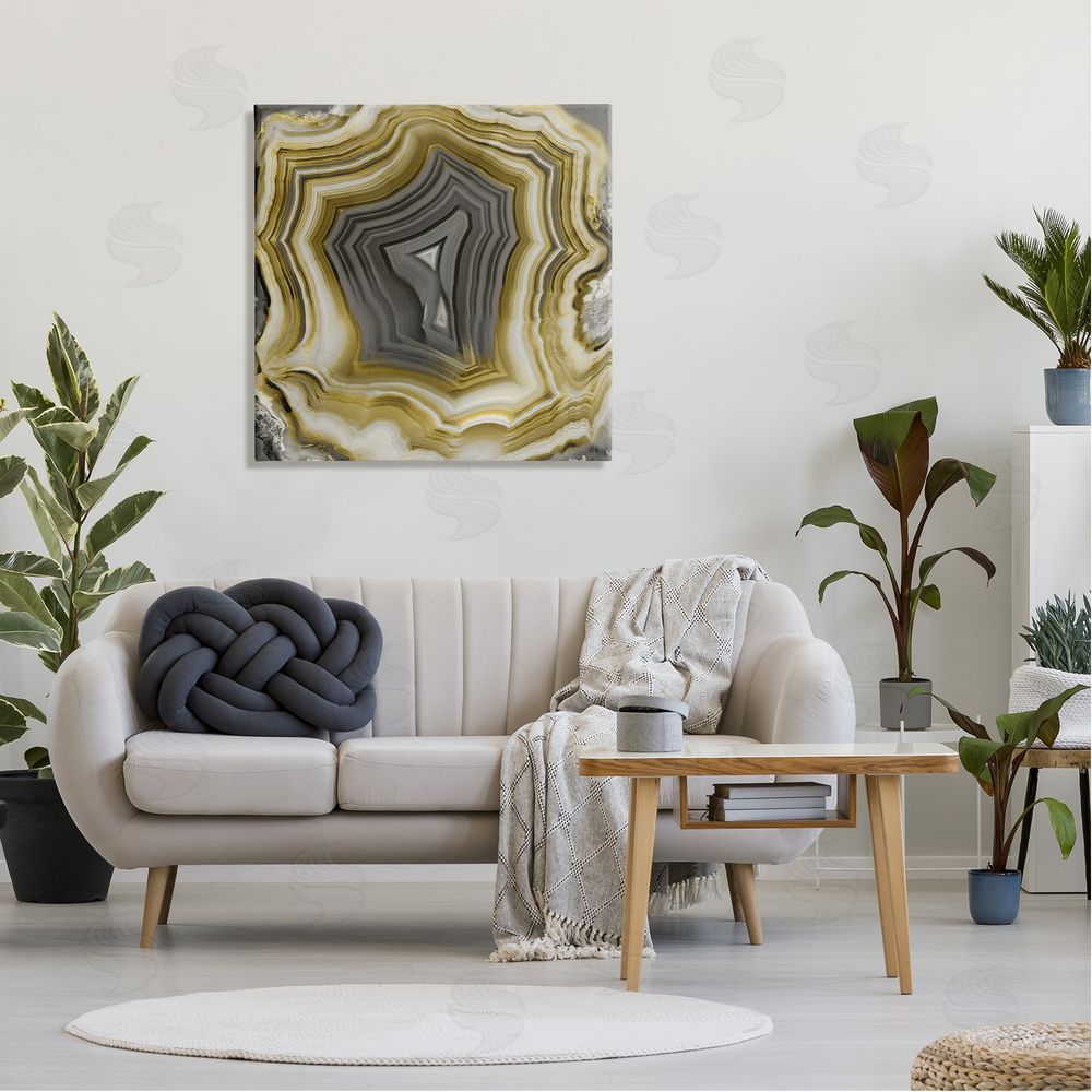 Danielle Carson Neutral Tones Geometric Agate Shape Canvas Wall Art in Room