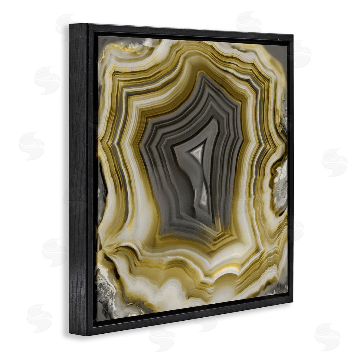Danielle Carson Neutral Tones Geometric Agate Shape Black Floating Frame Canvas Wall Art Print