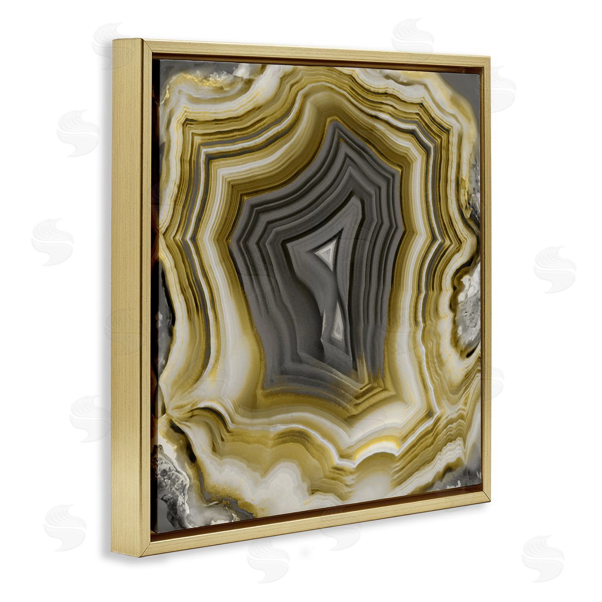 Danielle Carson Neutral Tones Geometric Agate Shape Gold Floating Frame Canvas Wall Art Print