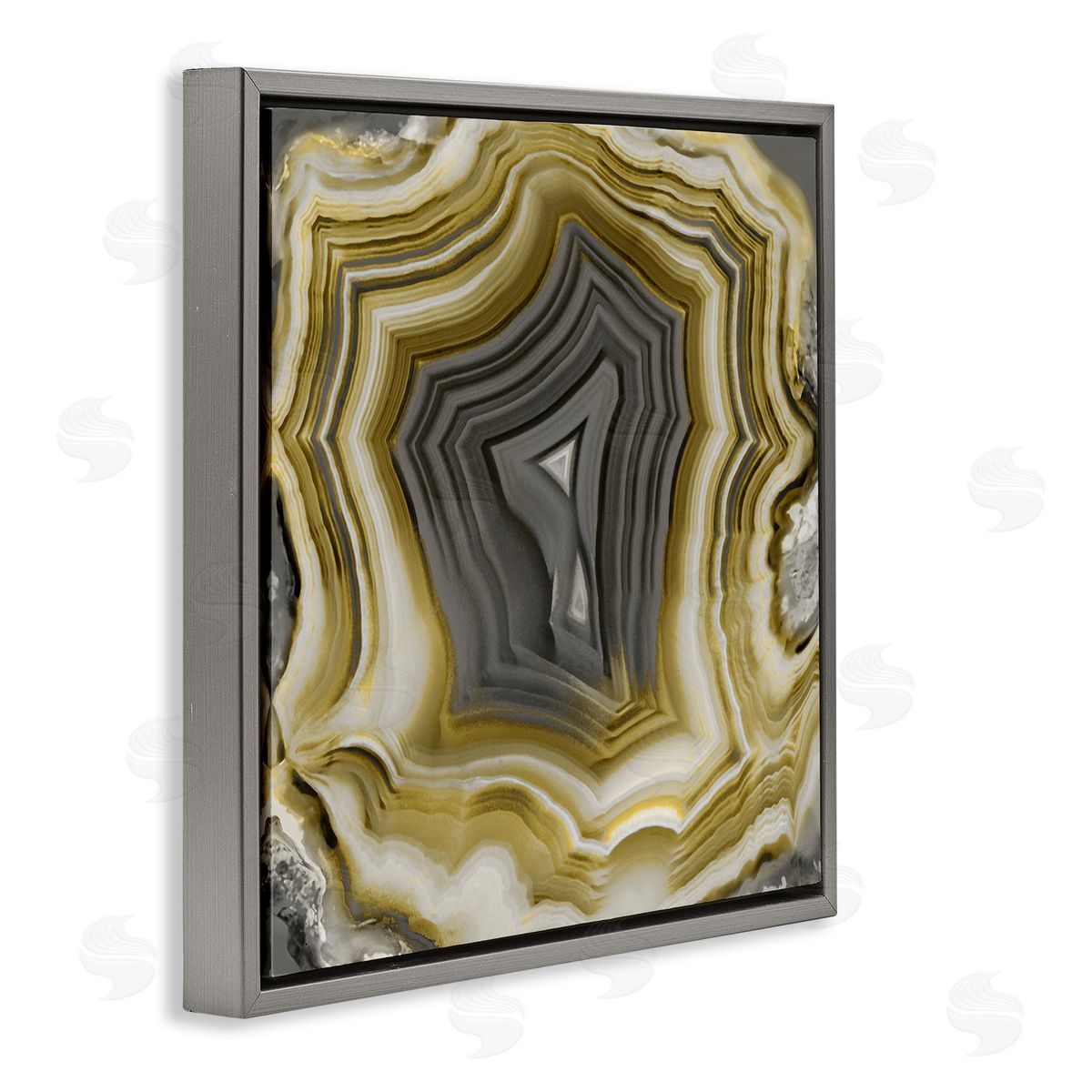 Danielle Carson Neutral Tones Geometric Agate Shape Gray Floating Frame Canvas Wall Art Print
