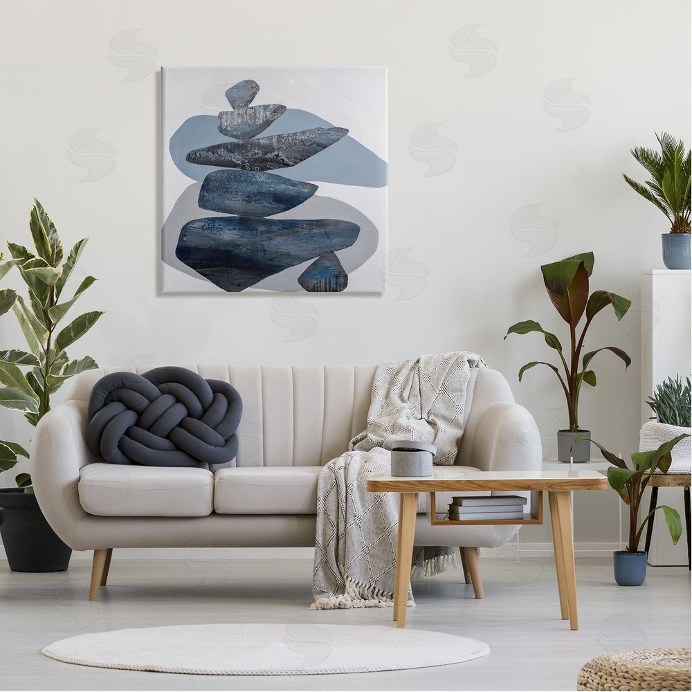 Ruth Fromstein Grey Rocks Stacked Contemporary Canvas Wall Art in Room
