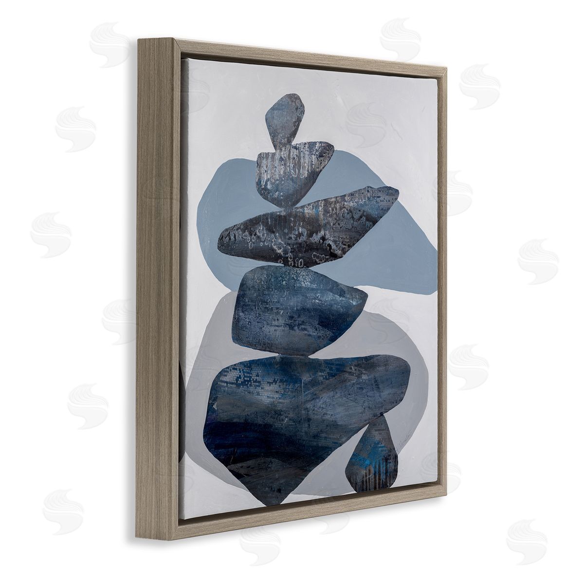 Ruth Fromstein Grey Rocks Stacked Contemporary Brown Floating Frame Canvas Wall Art Print