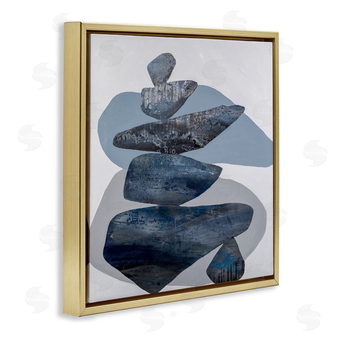 Ruth Fromstein Grey Rocks Stacked Contemporary Gold Floating Frame Canvas Wall Art Print