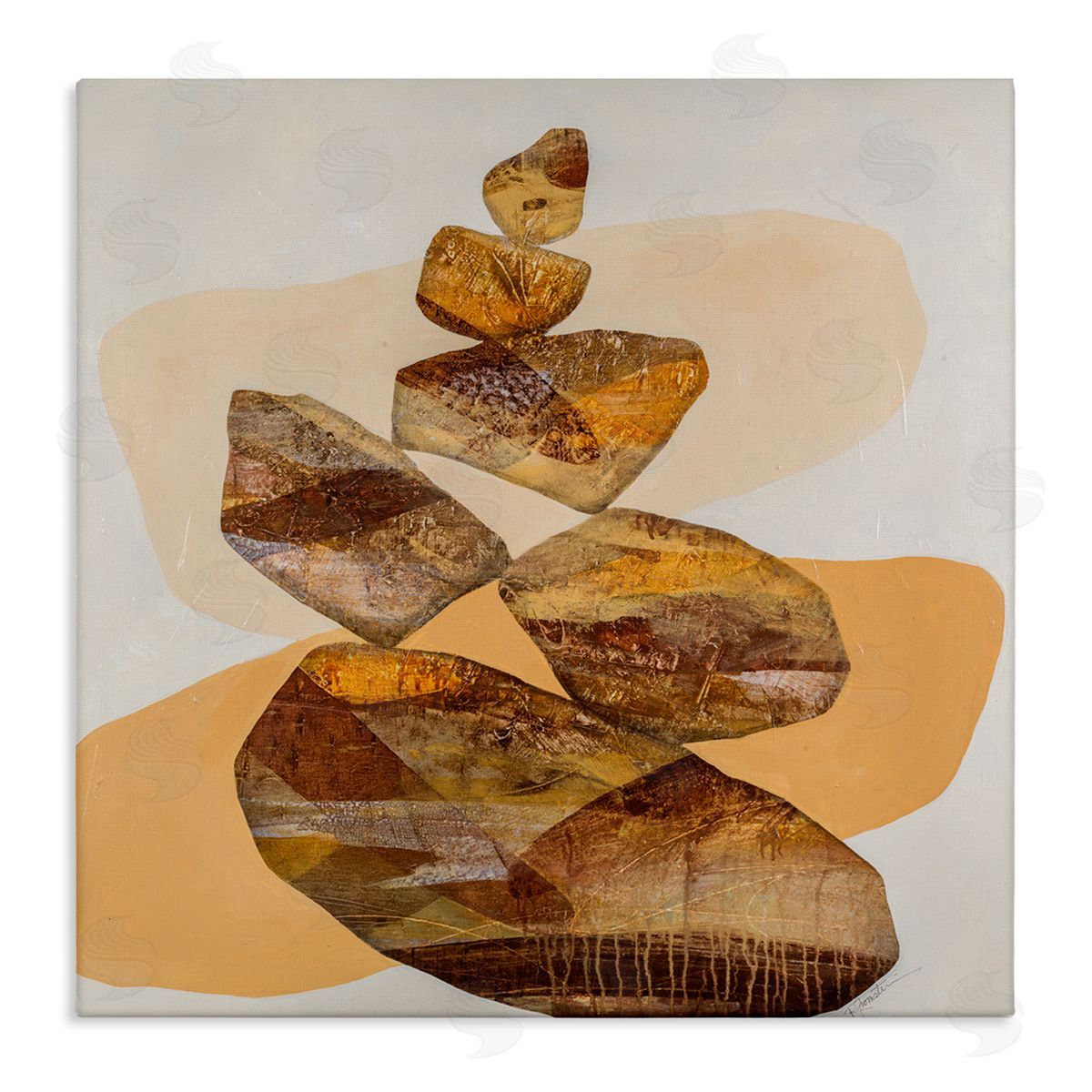 Ruth Fromstein Modern Natural Stacked Zen Rocks Stretched Canvas Wall Art Print