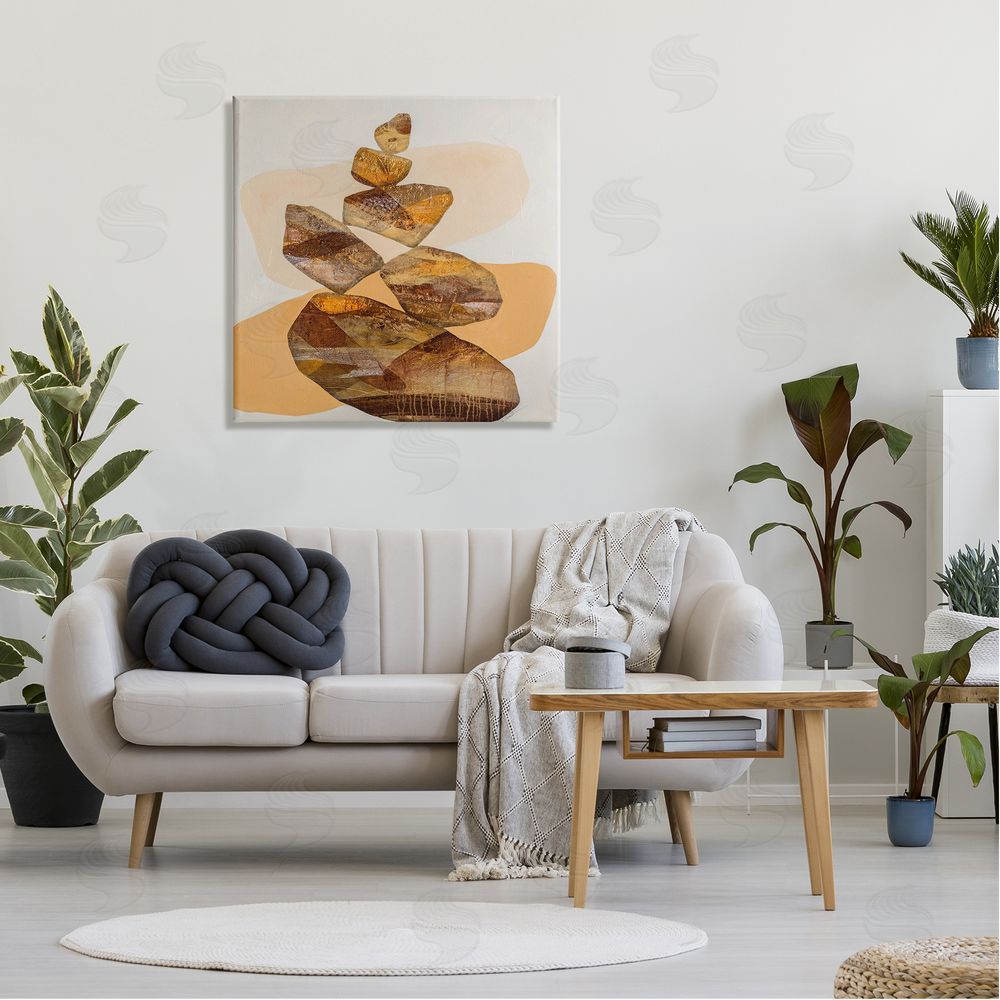 Ruth Fromstein Modern Natural Stacked Zen Rocks Canvas Wall Art in Room