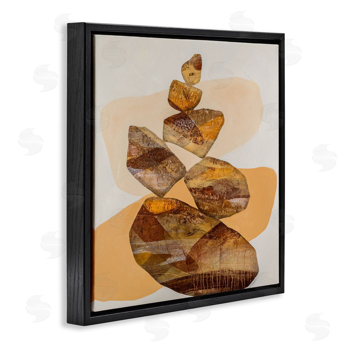 Ruth Fromstein Modern Natural Stacked Zen Rocks Black Floating Frame Canvas Wall Art Print