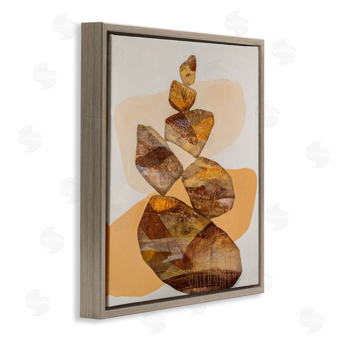 Ruth Fromstein Modern Natural Stacked Zen Rocks Brown Floating Frame Canvas Wall Art Print