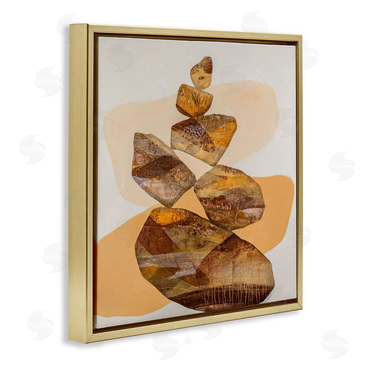 Ruth Fromstein Modern Natural Stacked Zen Rocks Gold Floating Frame Canvas Wall Art Print