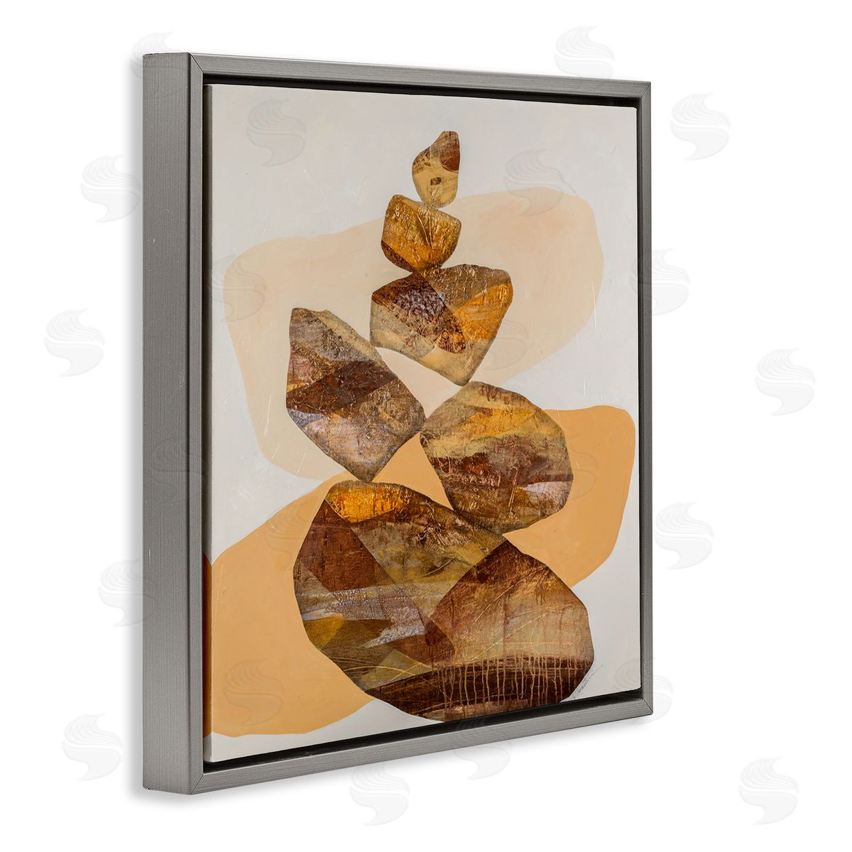 Ruth Fromstein Modern Natural Stacked Zen Rocks Gray Floating Frame Canvas Wall Art Print