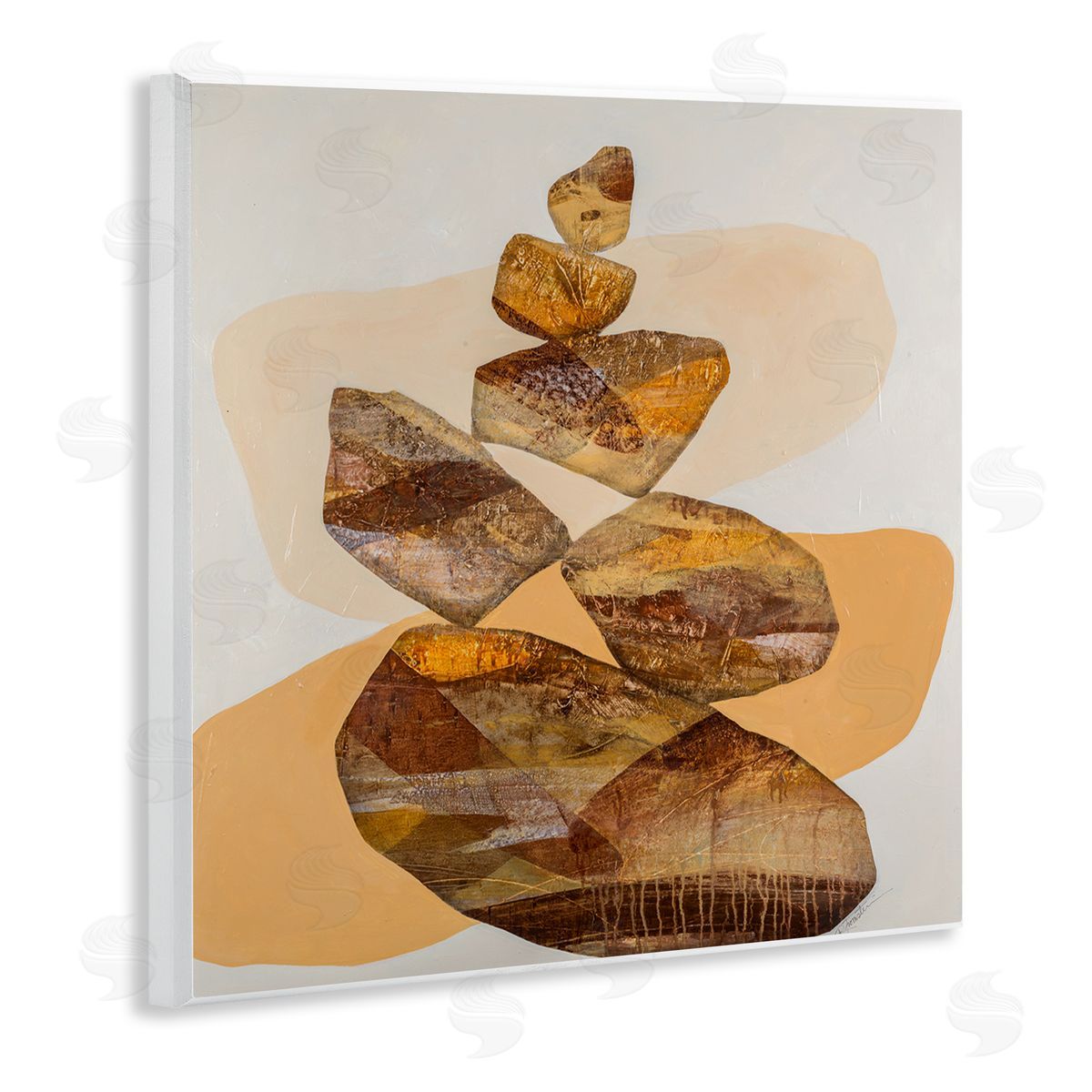 Ruth Fromstein Modern Natural Stacked Zen Rocks Wooden Wall Plaque Art Print