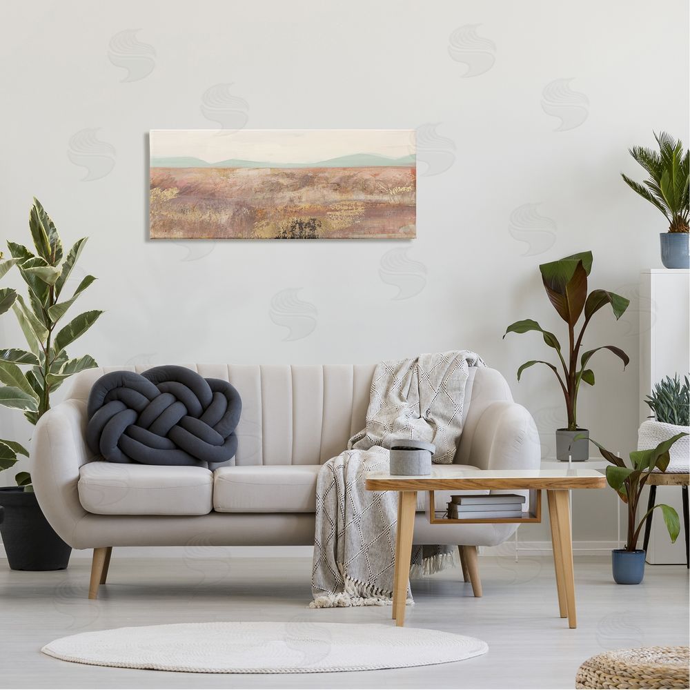 Nina Blue Abstract Neutral Prairie Landscape Canvas Wall Art in Room