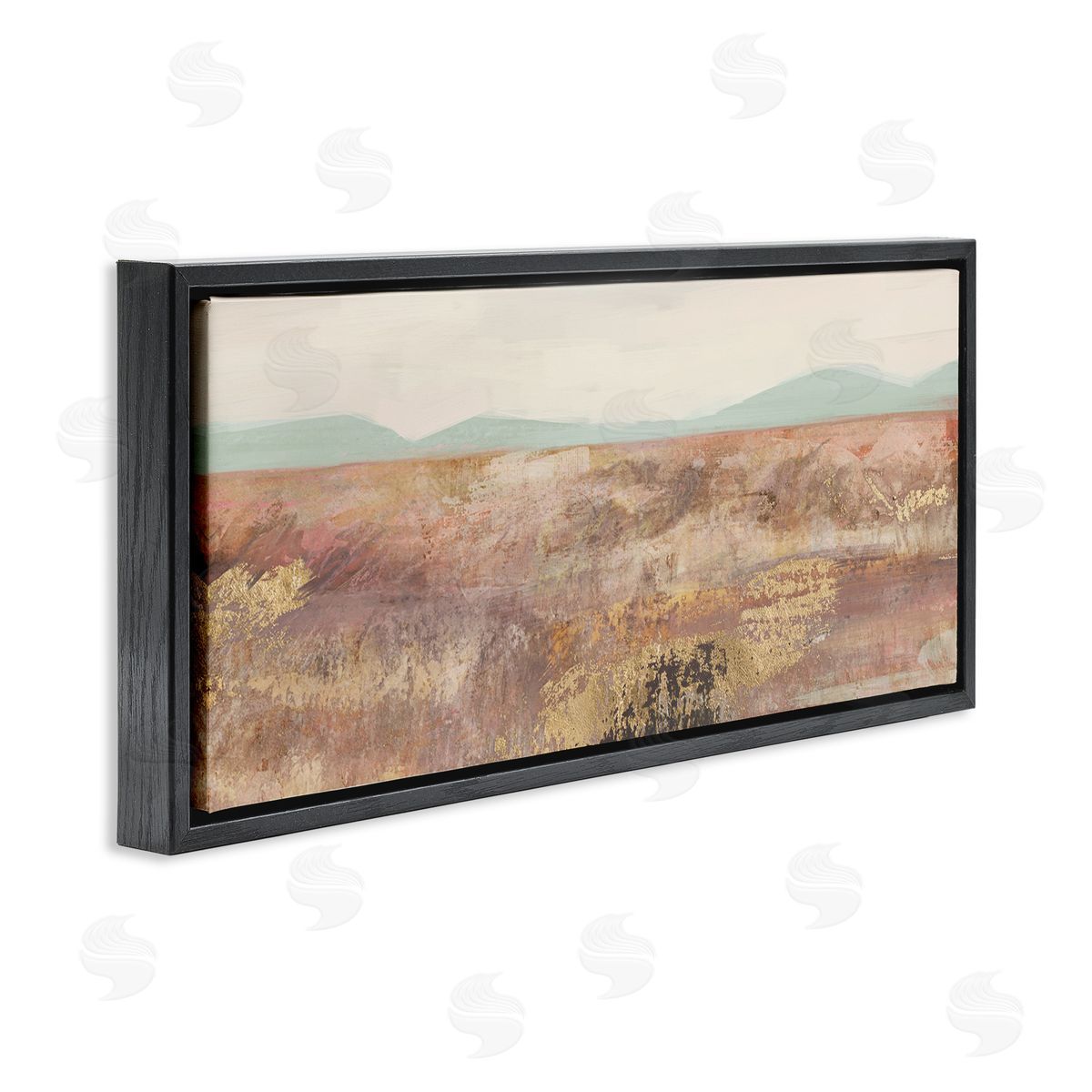Nina Blue Abstract Neutral Prairie Landscape Black Floating Frame Canvas Wall Art Print