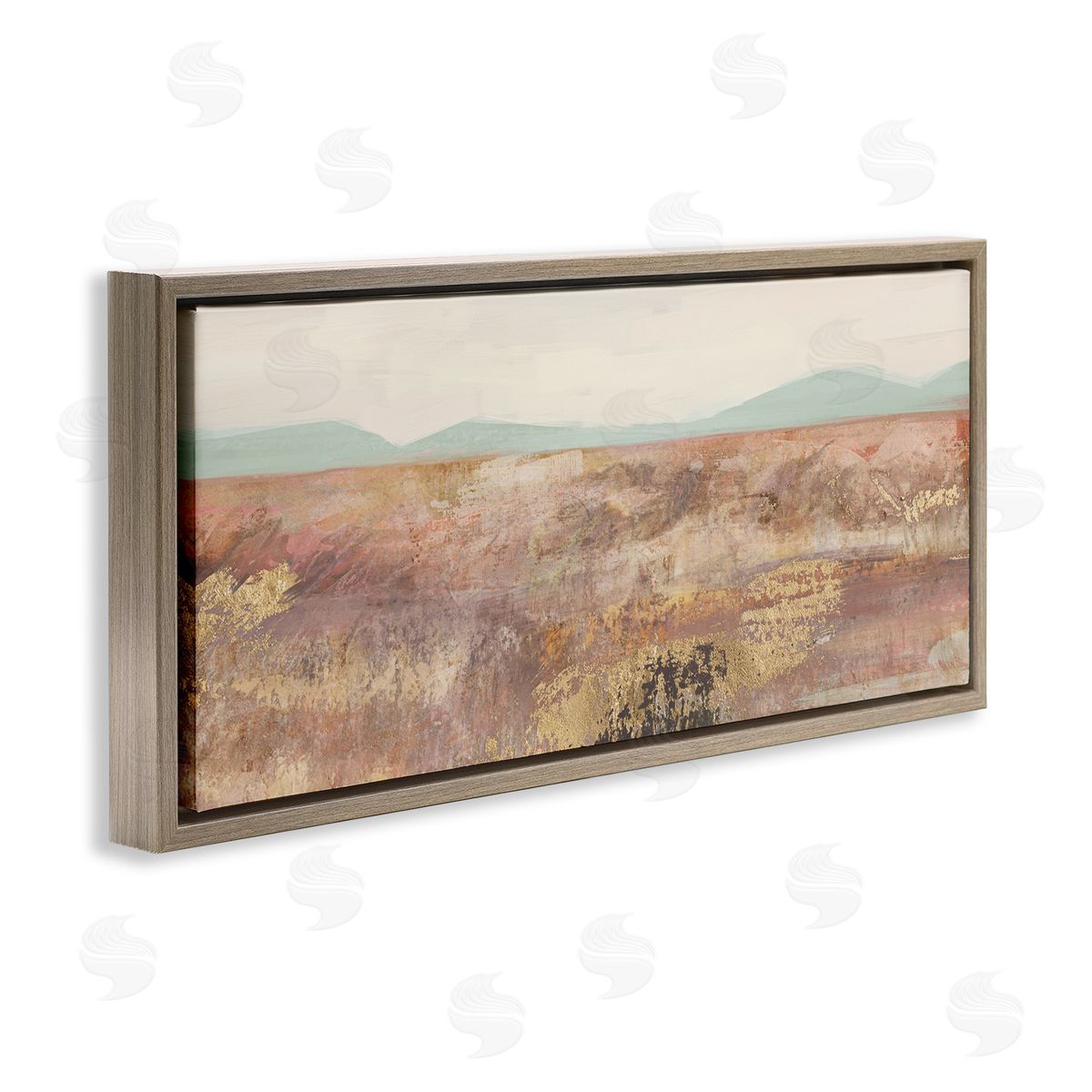 Nina Blue Abstract Neutral Prairie Landscape Brown Floating Frame Canvas Wall Art Print
