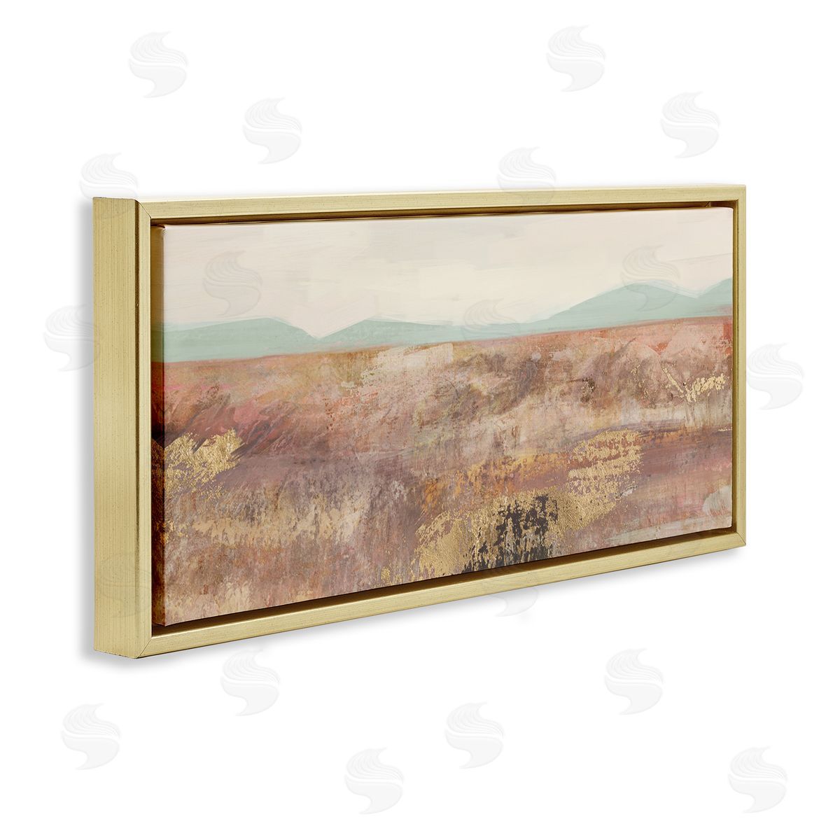 Nina Blue Abstract Neutral Prairie Landscape Gold Floating Frame Canvas Wall Art Print
