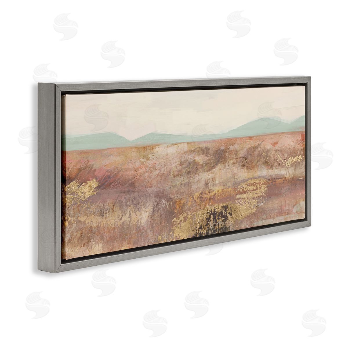 Nina Blue Abstract Neutral Prairie Landscape Gray Floating Frame Canvas Wall Art Print