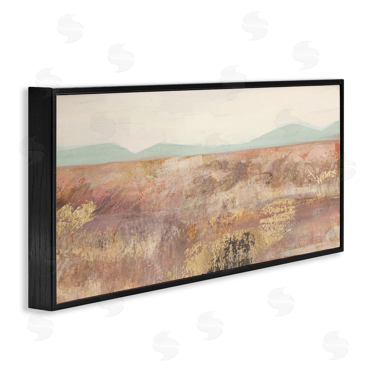 Nina Blue Abstract Neutral Prairie Landscape Black Framed Glicee Wall Art Print