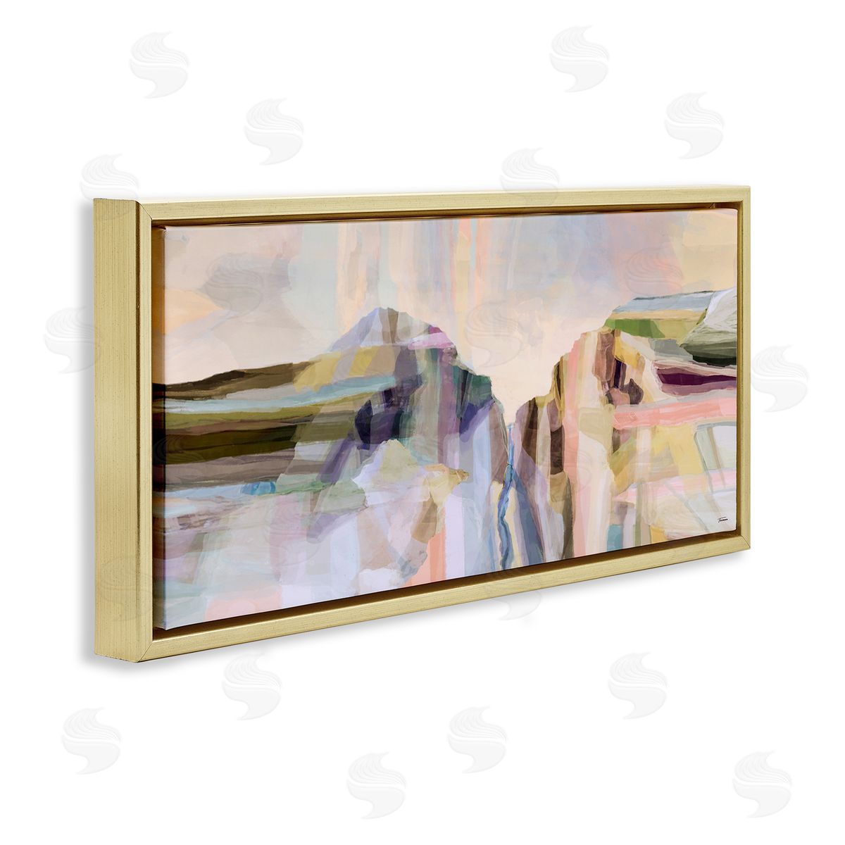 Michael Tienhaara Hilltop Abstraction Pastel Peaks Gold Floating Frame Canvas Wall Art Print