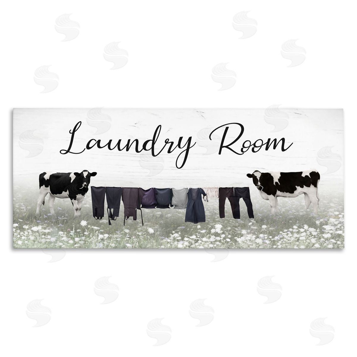 Lori Deiter Laundry Room Clothes Drying Cows Stretched Canvas Wall Art Print